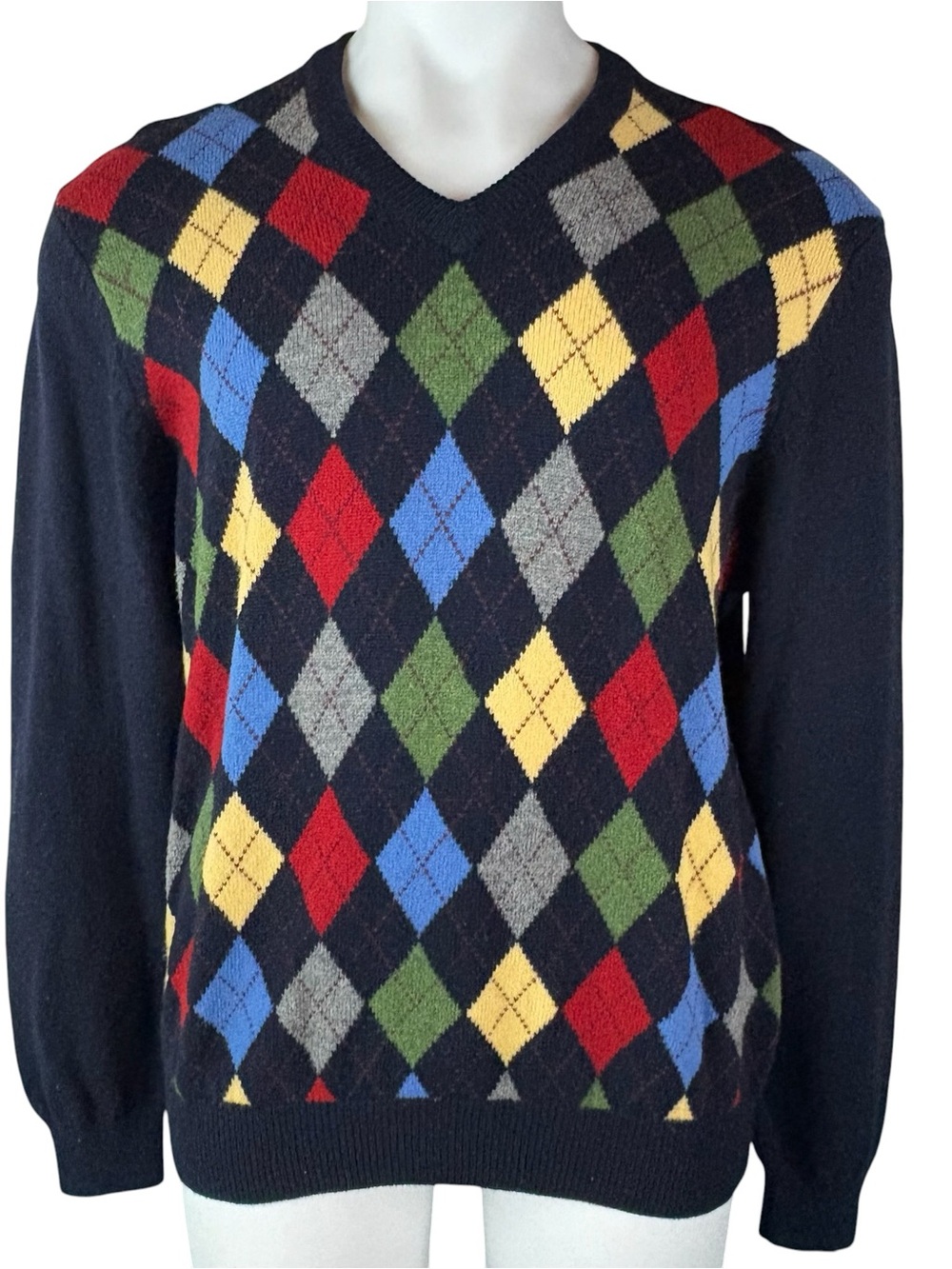 Brooks Brothers lambswool Argyle Sweater Mens Large V-Neck primary colors (239)